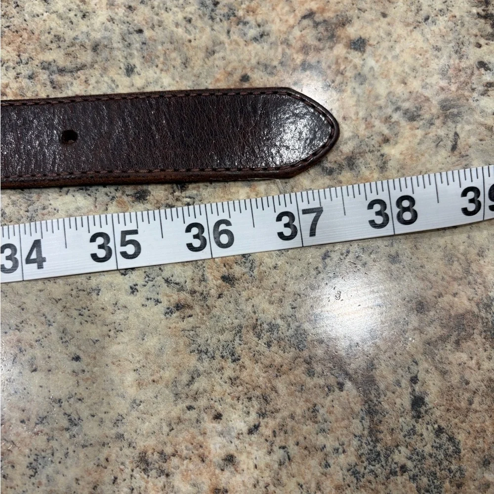 Vintage Fossil 1998 Brown and Silver Tone Leather Belt with Silver Buckle Size M